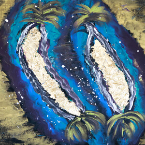 Blue lagoon. 80x50, Acrylic (mosaic gold), canvas, 2020